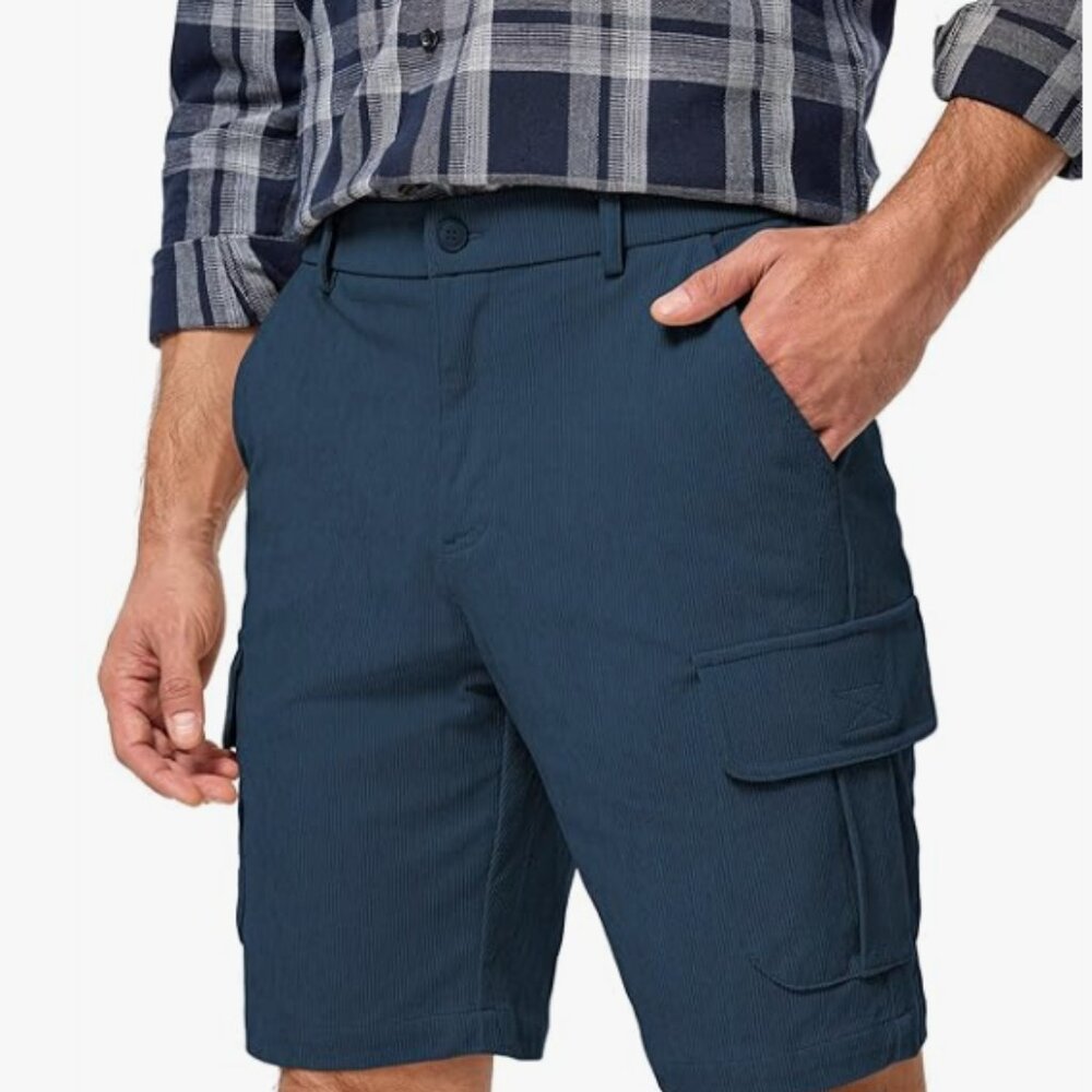 JMIERR Men Cargo Shorts Corduroy Casual Elastic Waist Lightweight Outdoor Hiking